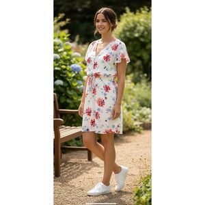 GAP Floral Drawstring Waist Flutter Sleeves Casual Dress Womens Size Large